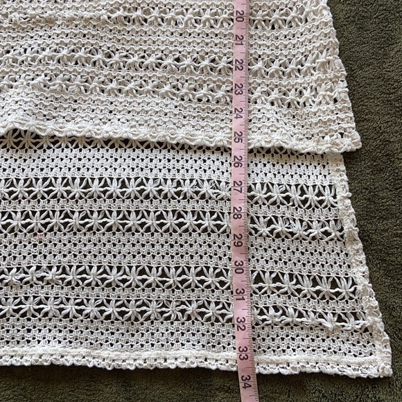 Red Camel Ecru Texture Chunky Open Weave Crochet Top Boho Cap Sleeve Sz M - Picture 8 of 9